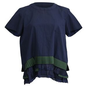 Sacai Asymmetric Hem Crewneck T-Shirt in Navy Blue Polyester